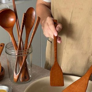 7-Piece Wooden Kitchen Utensil Set – Natural Teak Cooking Tools | Eco-Friendly Gift for Home Chef, Housewarming, or Wedding