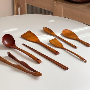 7-Piece Wooden Kitchen Utensil Set – Natural Teak Cooking Tools | Eco-Friendly Gift for Home Chef, Housewarming, or Wedding