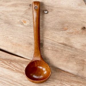 Handcrafted Wooden Ladle, Rustic Kitchen Utensil, Natural Wooden Soup Spoon, Eco-Friendly Cooking Tool, 25cm