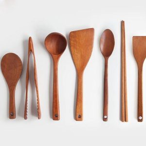 7-Piece Wooden Kitchen Utensil Set – Natural Teak Cooking Tools | Eco-Friendly Gift for Home Chef, Housewarming, or Wedding