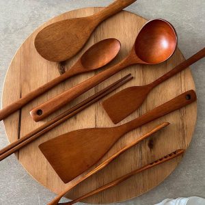 7-Piece Wooden Kitchen Utensil Set – Natural Teak Cooking Tools | Eco-Friendly Gift for Home Chef, Housewarming, or Wedding