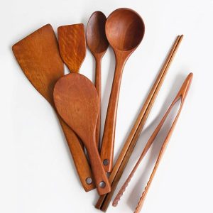 7-Piece Wooden Kitchen Utensil Set – Natural Teak Cooking Tools | Eco-Friendly Gift for Home Chef, Housewarming, or Wedding