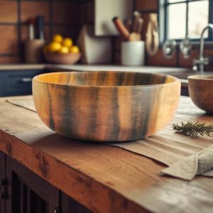 Acacia Wood Salad Bowl Set with Serving Spoons, 3 Piece Rustic Tableware