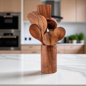 Eco-Friendly Wooden Kitchen Utensil Set: Nonstick Cooking Tools with Storage