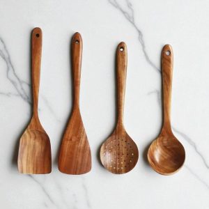 Eco-Friendly Wooden Kitchen Utensil Set: Nonstick Cooking Tools with Storage