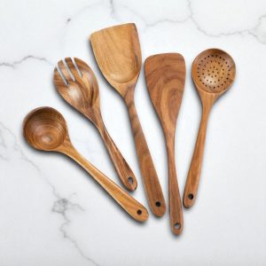 Eco-Friendly Wooden Kitchen Utensil Set: Nonstick Cooking Tools with Storage