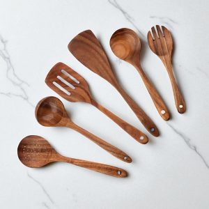 Eco-Friendly Wooden Kitchen Utensil Set: Nonstick Cooking Tools with Storage