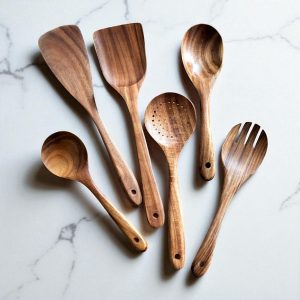 Eco-Friendly Wooden Kitchen Utensil Set: Nonstick Cooking Tools with Storage