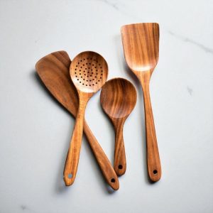 Eco-Friendly Wooden Kitchen Utensil Set: Nonstick Cooking Tools with Storage
