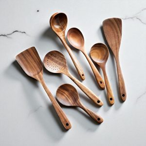 Eco-Friendly Wooden Kitchen Utensil Set: Nonstick Cooking Tools with Storage