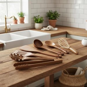 Handmade Wood Kitchen Utensil Set: 7-Piece Eco-Friendly Cooking Tools
