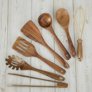 Handmade Wood Kitchen Utensil Set: 7-Piece Eco-Friendly Cooking Tools