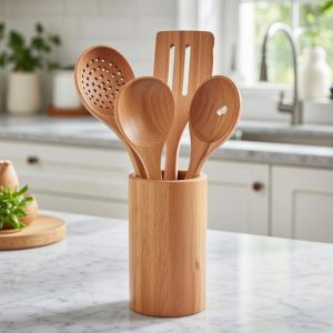 Teak Wood Kitchen Utensil Set, Natural Wood Cooking Tools, 10 Piece