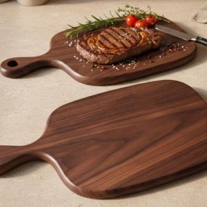 Solid Walnut Wood Cutting Board – Handcrafted Serving Board with Handle, Smooth Hand-Finished Grain, Chopping Board or Serving Tray