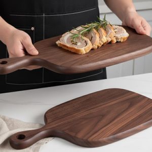 Solid Walnut Wood Cutting Board – Handcrafted Serving Board with Handle, Smooth Hand-Finished Grain, Chopping Board or Serving Tray