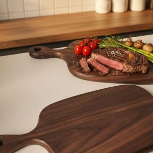 Solid Walnut Wood Cutting Board – Handcrafted Serving Board with Handle, Smooth Hand-Finished Grain, Chopping Board or Serving Tray