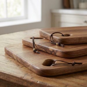 Acacia Wood Cutting Board Set of 3, Rustic Wooden Chopping Boards with Handle, Kitchen Serving Board Bundle, Charcuterie Bread Board Set