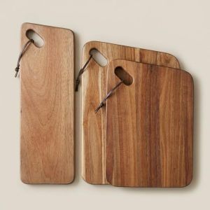 Acacia Wood Cutting Board Set of 3, Rustic Wooden Chopping Boards with Handle, Kitchen Serving Board Bundle, Charcuterie Bread Board Set