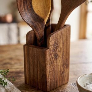 Handmade Walnut Wood Kitchen Utensil Set with Holder