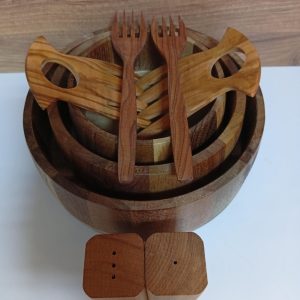 Acacia Wood Salad Bowl Set, Olive Wood Servers, Magnetic Shakers, 7-Piece Rustic Kitchen